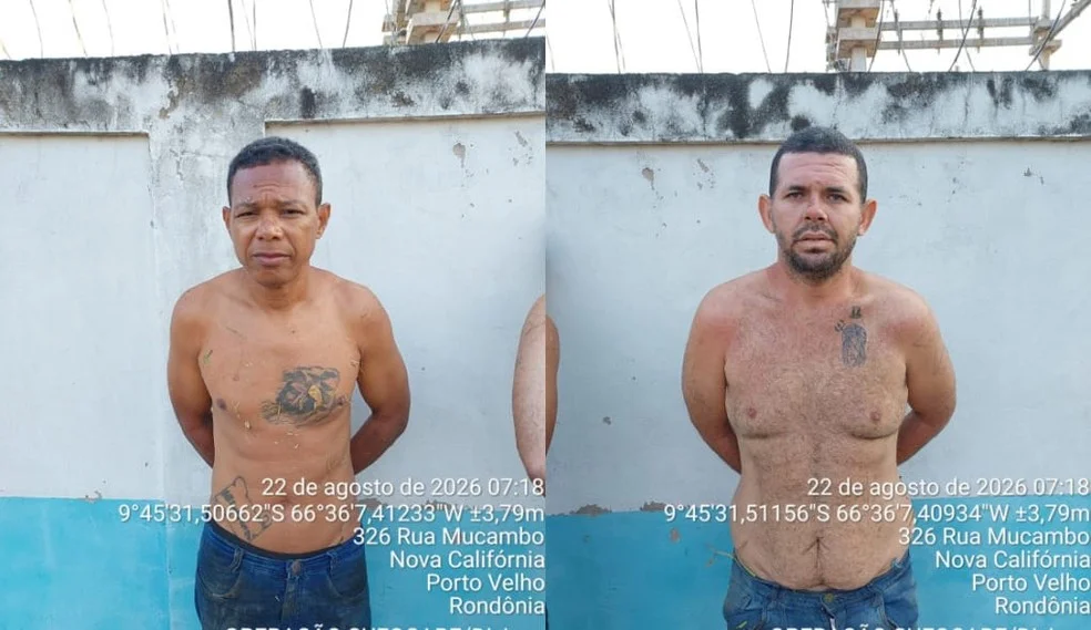 Ivaldo Simeão Pereira e Tiago de Souza Oliveira foram recapturados após fuga de delegacia em Extrema — Foto: Policia Militar